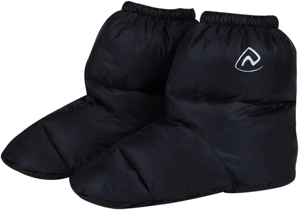 Ultralight Winter Duck Down Booties Warm Socks Slippers Warm Soft Cozy Water-Resistant for Camping Backpacking Indoor Down Filled Slipper Boots with Storage Bag(L/Black)