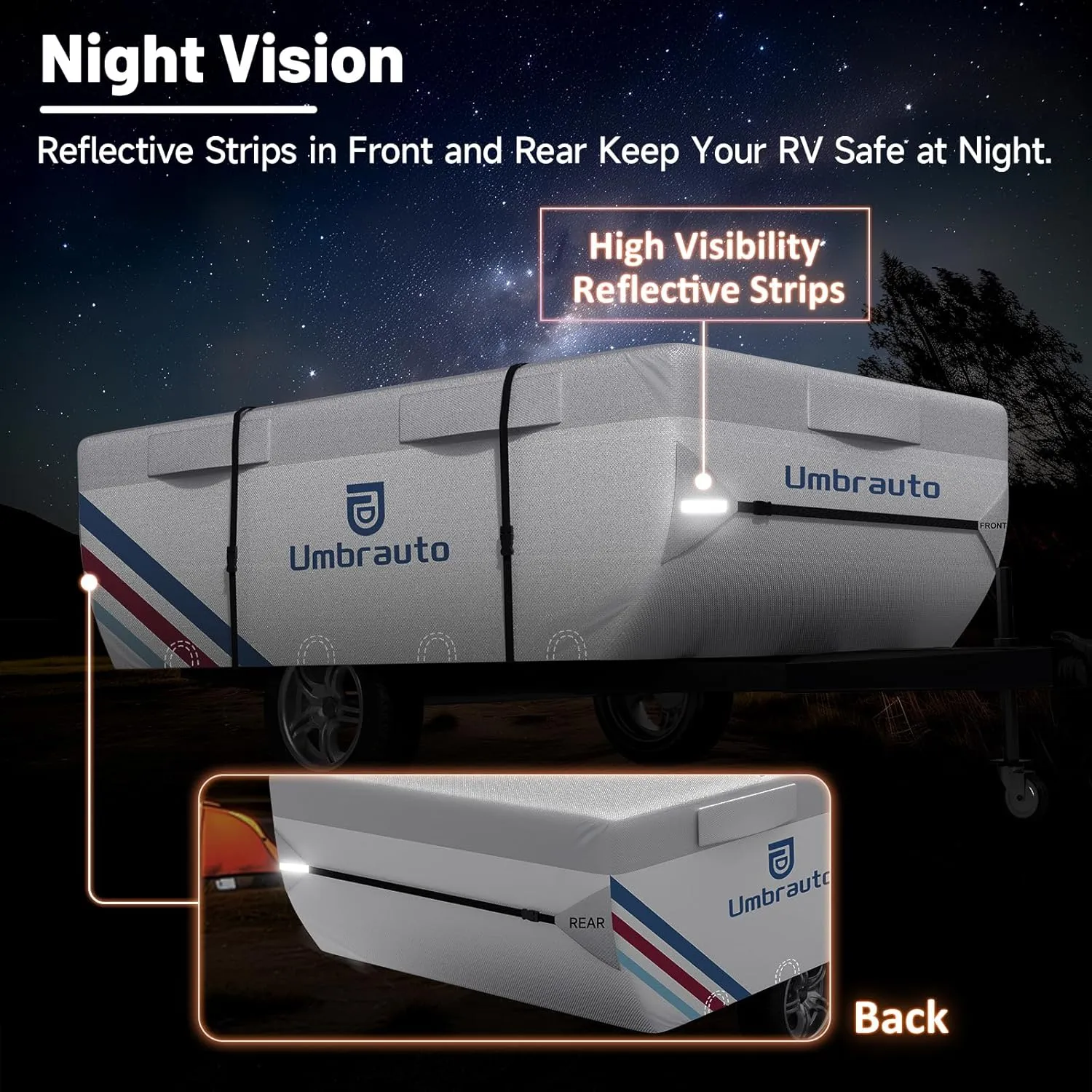Umbrauto Pop Up Camper Cover for 18'-20' Folding Tent Trailers, 300D Silver Oxford, Waterproof, Windproof, Sun-Resistant, Tear-Resistant, Heavy-Duty RV Cover with Straps & Air Vents