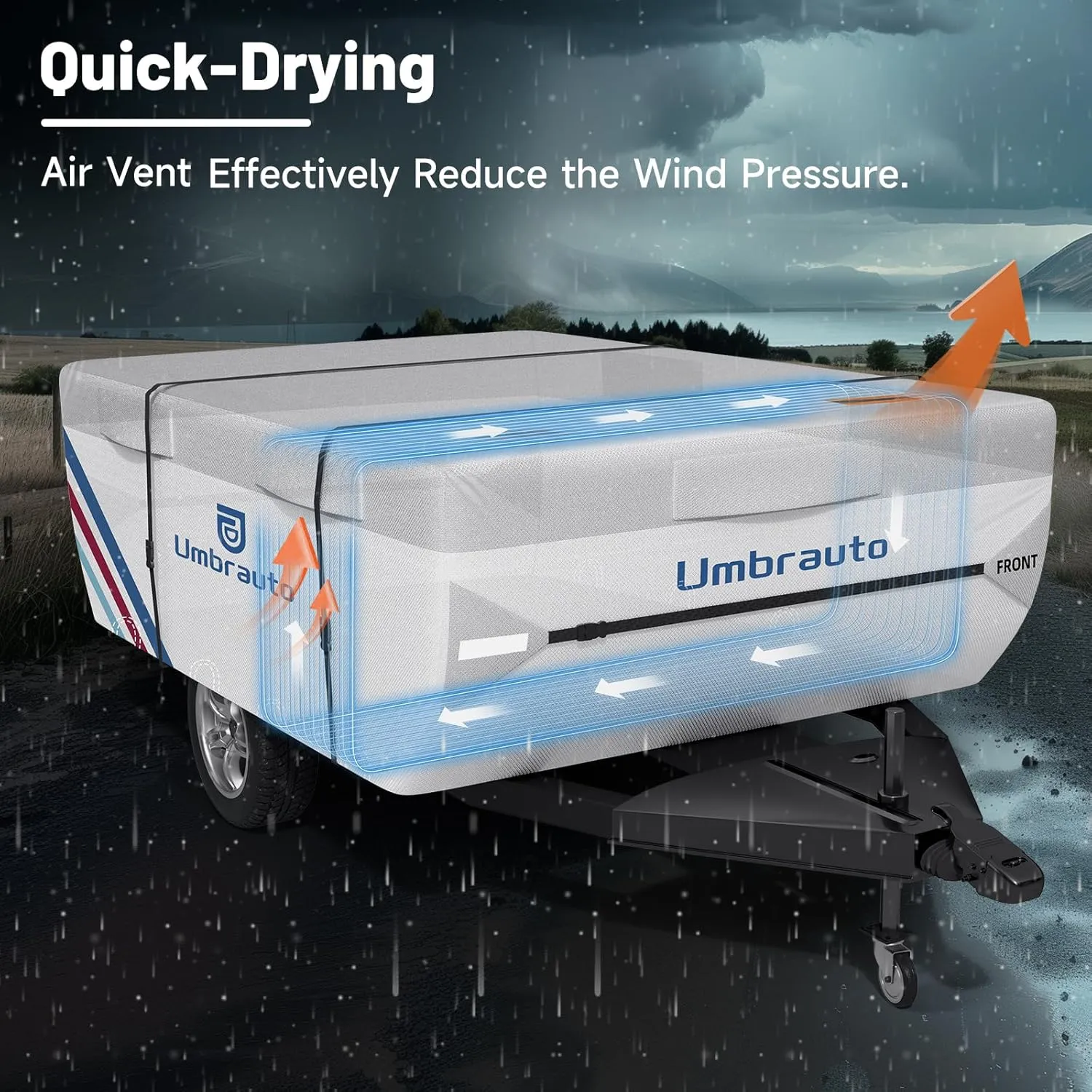 Umbrauto Pop Up Camper Cover for 18'-20' Folding Tent Trailers, 300D Silver Oxford, Waterproof, Windproof, Sun-Resistant, Tear-Resistant, Heavy-Duty RV Cover with Straps & Air Vents
