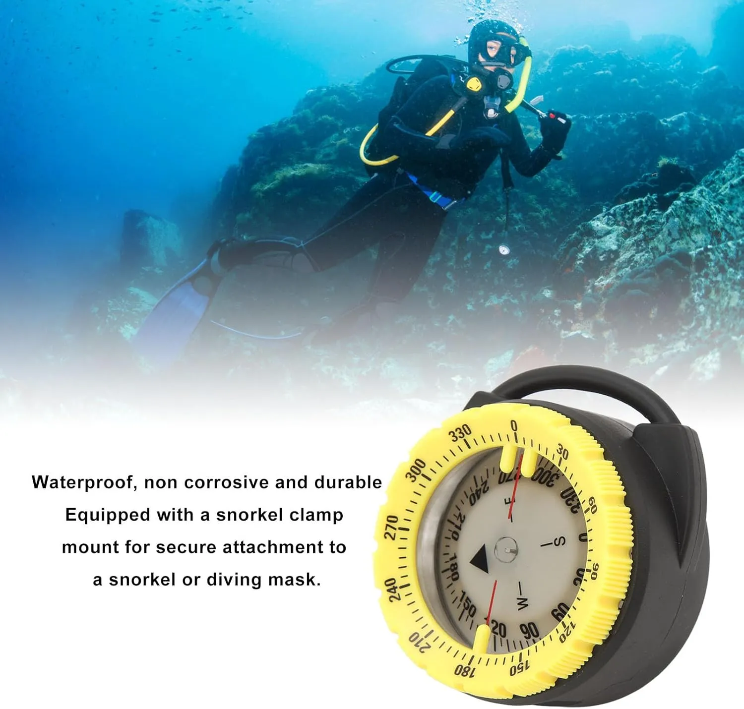 Underwater Diving Compass, 50M Luminous Magnetic Waterproof Pipe Clamp Diving Compass Mini Survival Watchband Wrist Mount Compass for Diving Water Sports