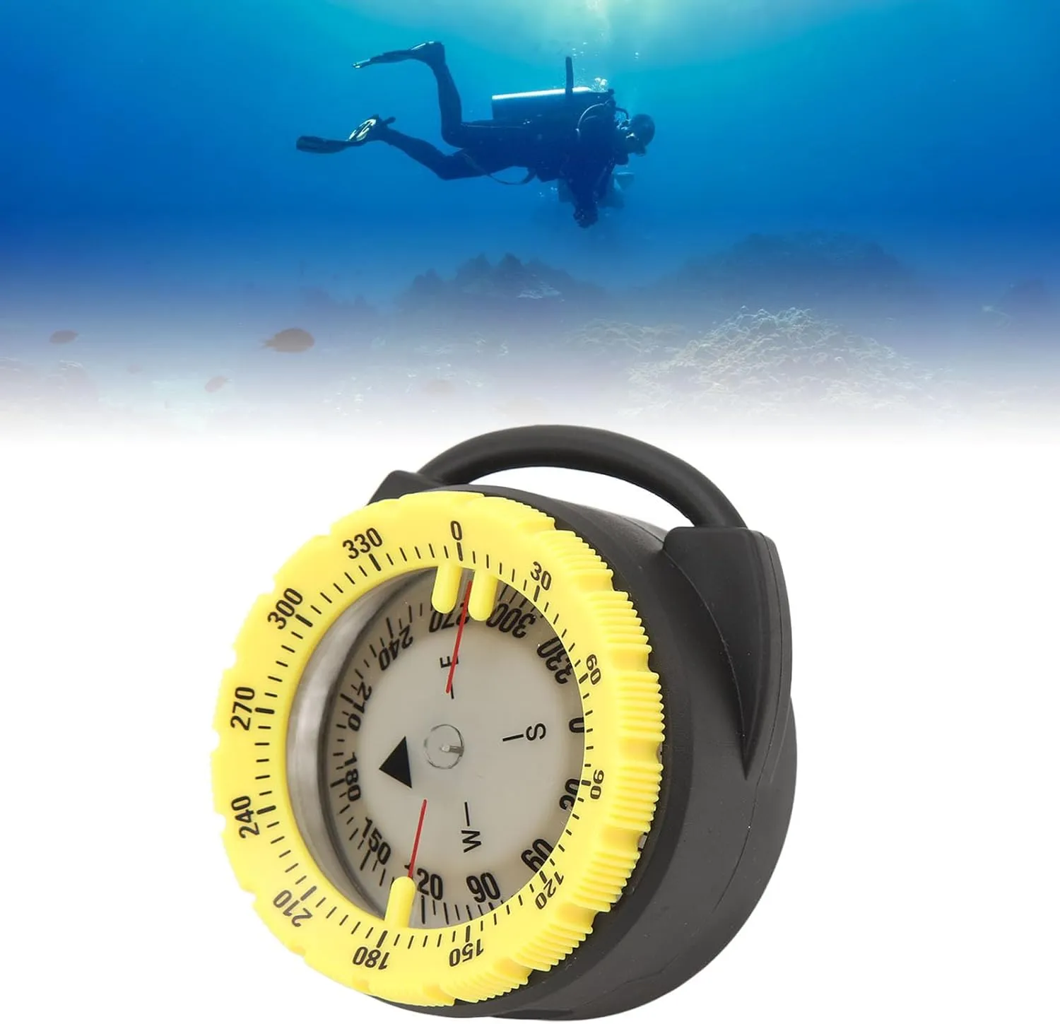 Underwater Diving Compass, 50M Luminous Magnetic Waterproof Pipe Clamp Diving Compass Mini Survival Watchband Wrist Mount Compass for Diving Water Sports