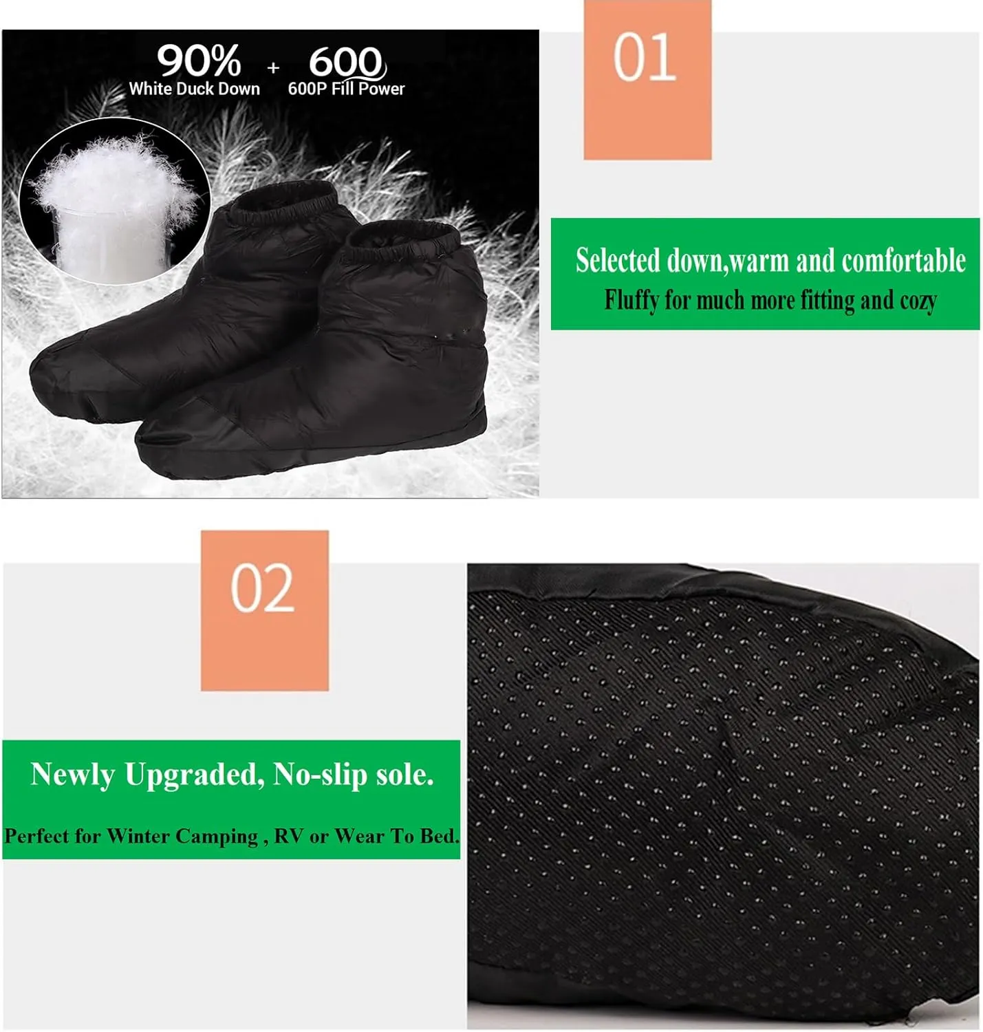 [Upgraded] Ultralight Camping Booties Anti-Skid Warm Socks Sleeping Sock for Men & Women,Water-Resistant Warm Soft Cozy for Camp Sleeping Bag,Backpacking Tent Down Booties Foot Warmer for Winter