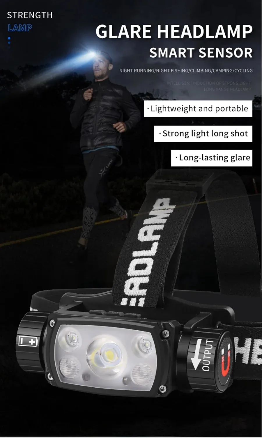 USB Rechargeable LED Headlamp, Powerful 3-Modes, Induction Sensor, 18650 Battery, XHP50 for Night Camping & Outdoors