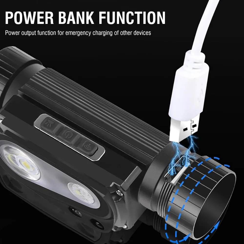 USB Rechargeable LED Headlamp, Powerful 3-Modes, Induction Sensor, 18650 Battery, XHP50 for Night Camping & Outdoors
