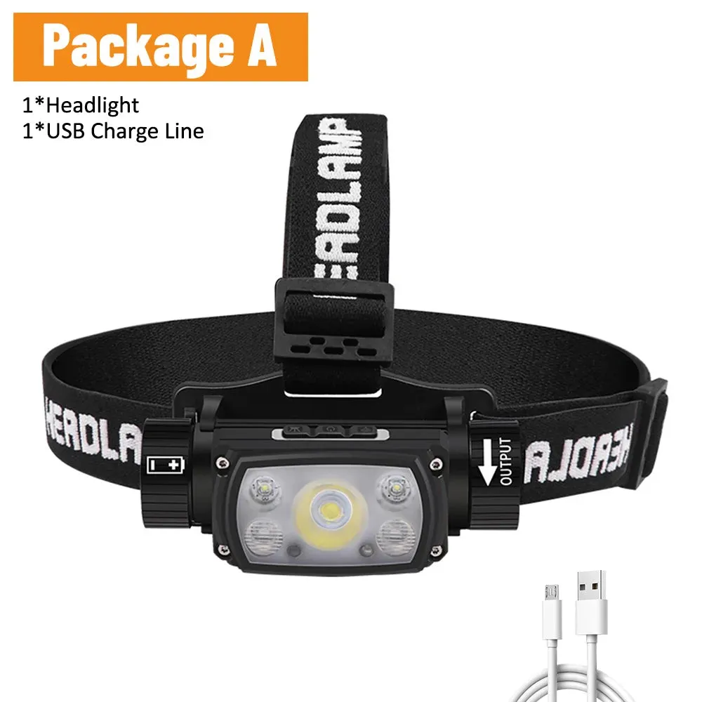 USB Rechargeable LED Headlamp, Powerful 3-Modes, Induction Sensor, 18650 Battery, XHP50 for Night Camping & Outdoors