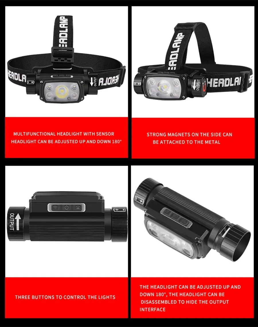 USB Rechargeable LED Headlamp, Powerful 3-Modes, Induction Sensor, 18650 Battery, XHP50 for Night Camping & Outdoors