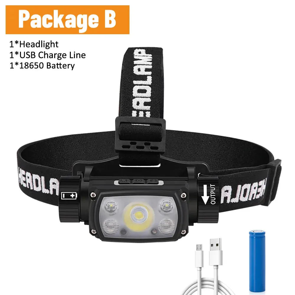 USB Rechargeable LED Headlamp, Powerful 3-Modes, Induction Sensor, 18650 Battery, XHP50 for Night Camping & Outdoors