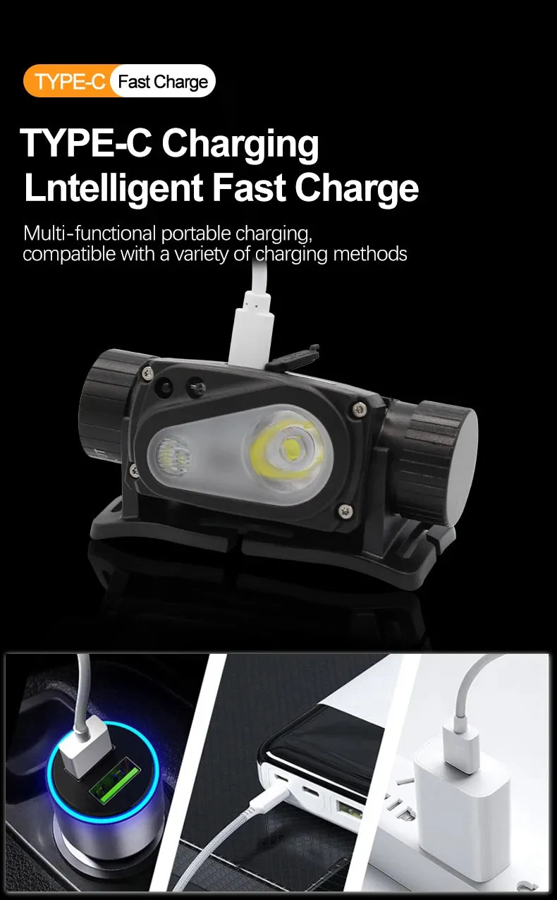USB Rechargeable LED Headlamp, Powerful 3-Modes, Induction Sensor, 18650 Battery, XHP50 for Night Camping & Outdoors