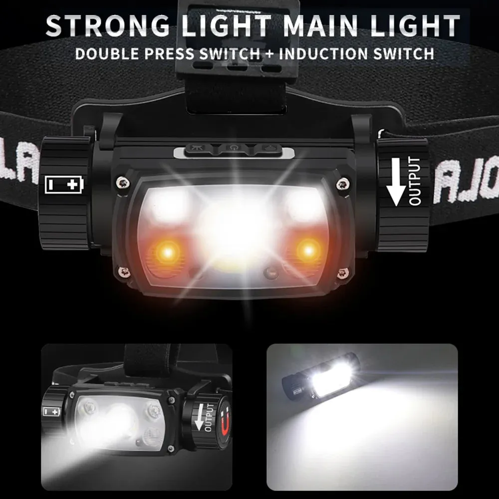 USB Rechargeable LED Headlamp, Powerful 3-Modes, Induction Sensor, 18650 Battery, XHP50 for Night Camping & Outdoors