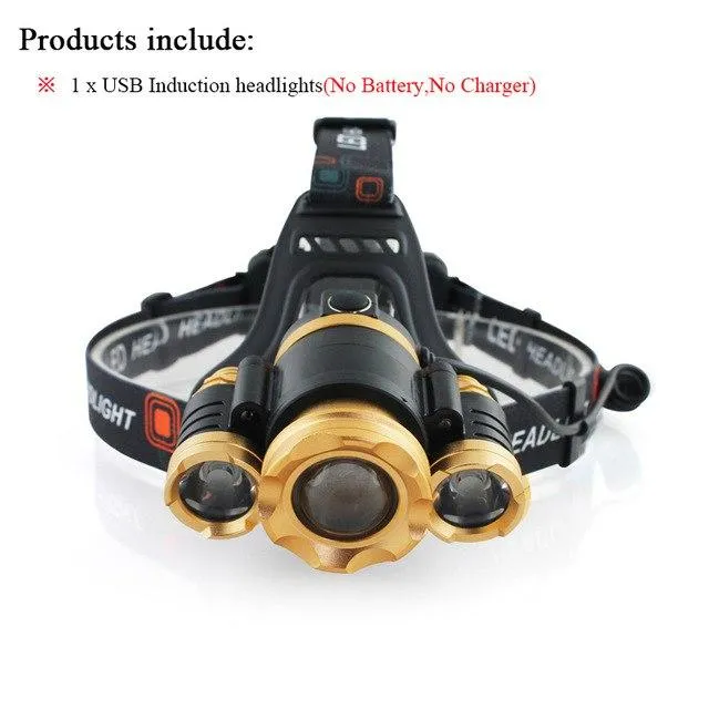 usb sensor headlight zoom headlamp 18650 charge battery CREE xml t6 head torch lamp hoofdlamp waterproof camping pesca linterna