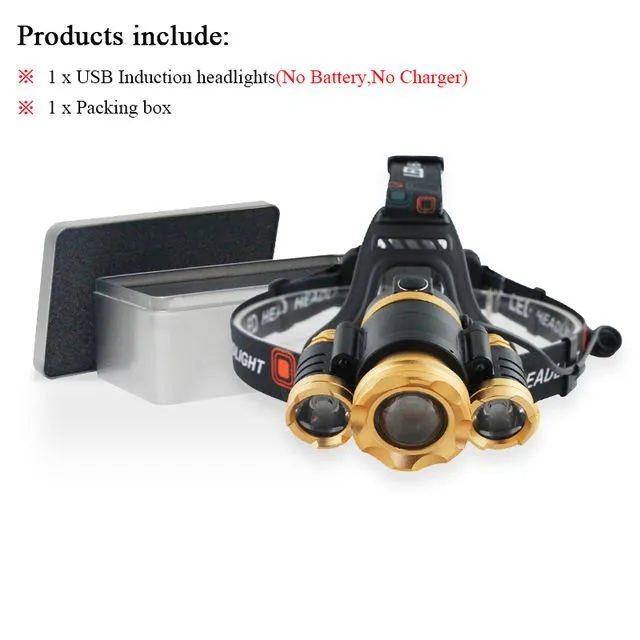 usb sensor headlight zoom headlamp 18650 charge battery CREE xml t6 head torch lamp hoofdlamp waterproof camping pesca linterna