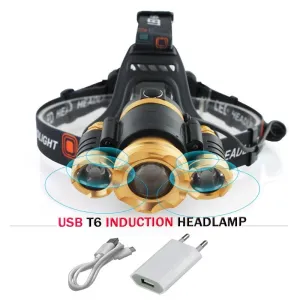 usb sensor headlight zoom headlamp 18650 charge battery CREE xml t6 head torch lamp hoofdlamp waterproof camping pesca linterna