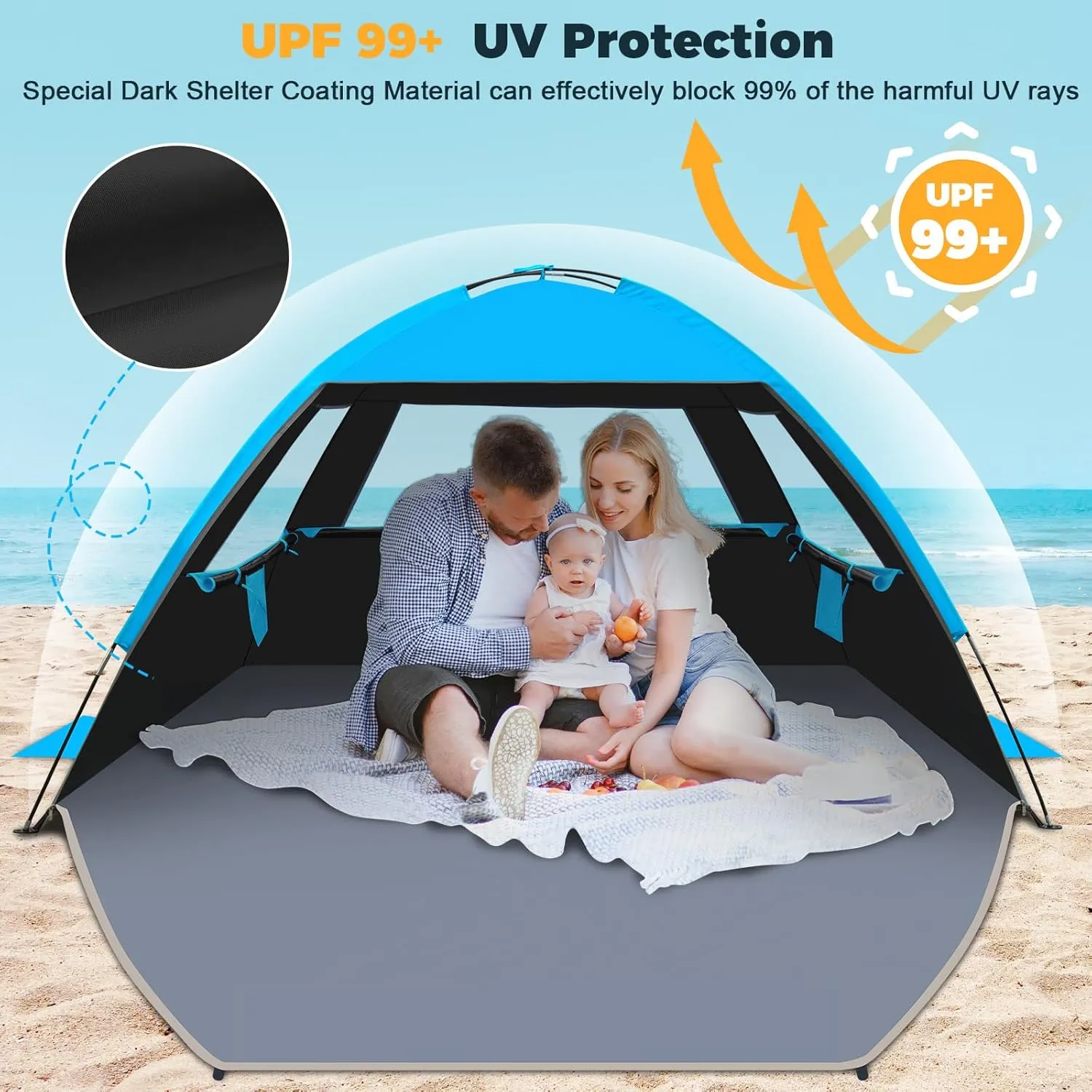 Venustas Beach Tent Sun Shelter for 3-10 Person, UPF 50  UV Protection Canopy, Lightweight and Easy Setup Cabana, Portable Beach Shade