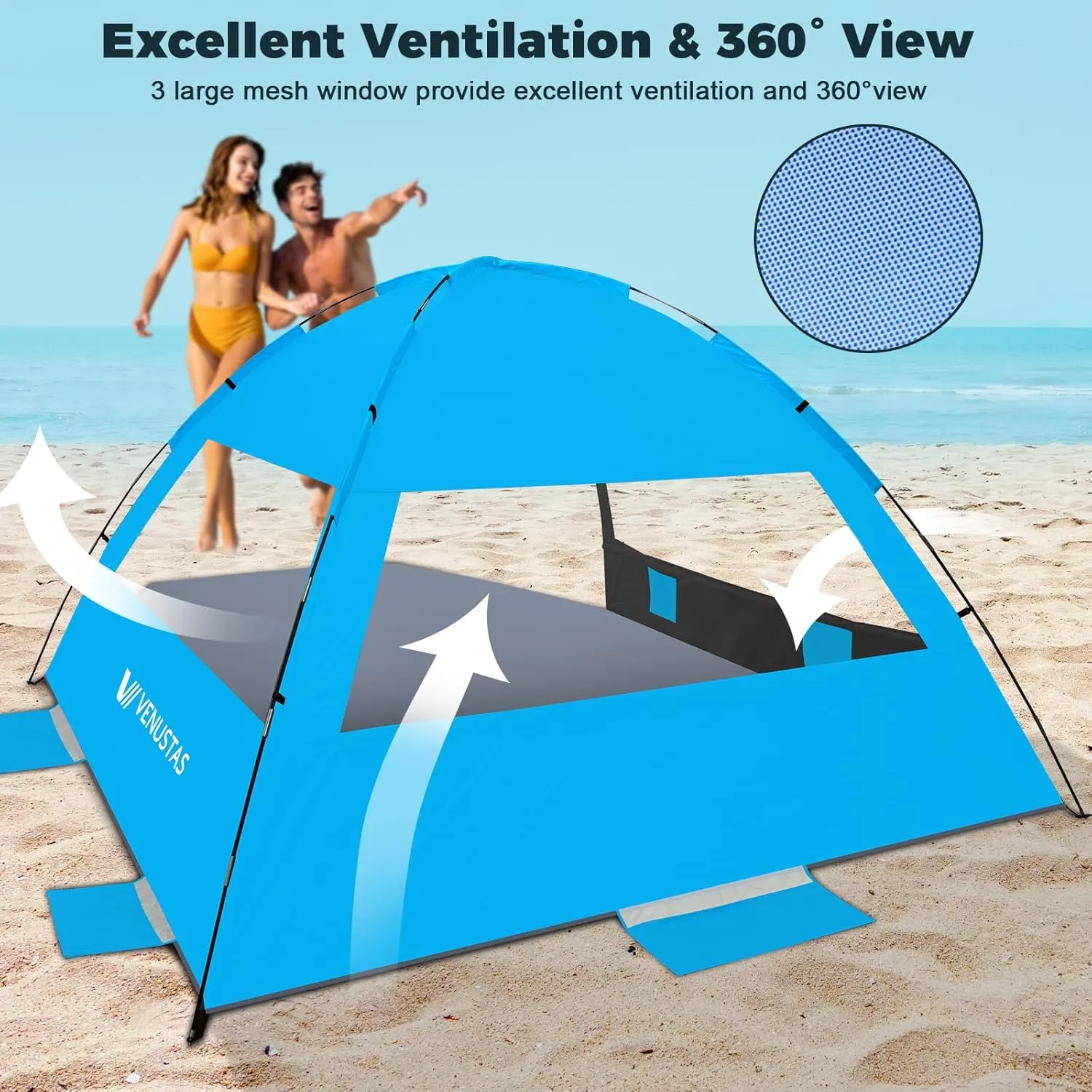 Venustas Beach Tent Sun Shelter for 3-10 Person, UPF 50  UV Protection Canopy, Lightweight and Easy Setup Cabana, Portable Beach Shade