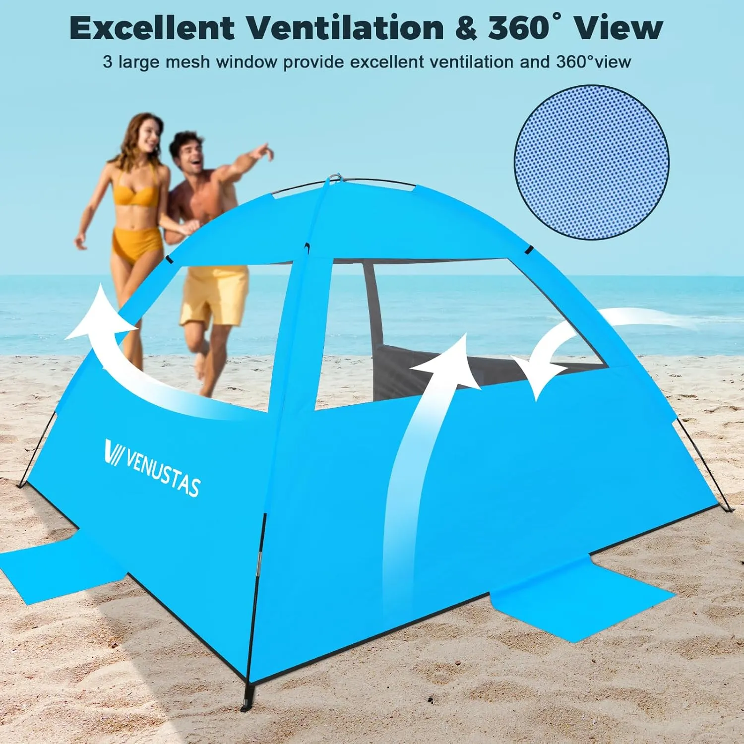 Venustas Beach Tent Sun Shelter for 3/4-5/6-7/8-10 Person, UPF 50  UV Protection Beach Canopy, Lightweight and Easy Setup Cabana, Portable Beach Shade Tent