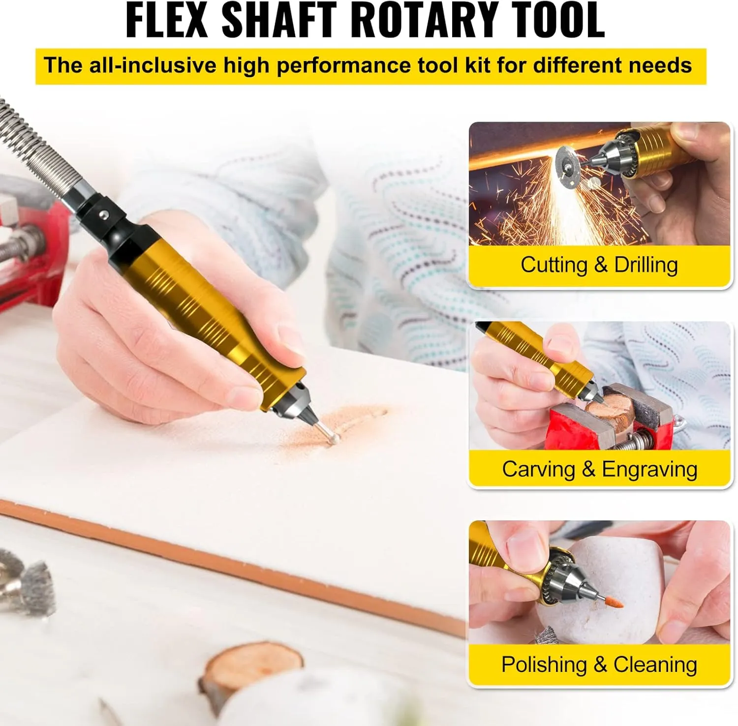 VEVOR Flex Shaft Grinder 780W Rotary Tool 500-23000RPM Rotary Carver with 1/4" 3-Jaw Chuck & Stepless Speed Foot Pedal Hanging Grinding Machine 131PCS Accessories for Jewelry Polishing Grinding DIY