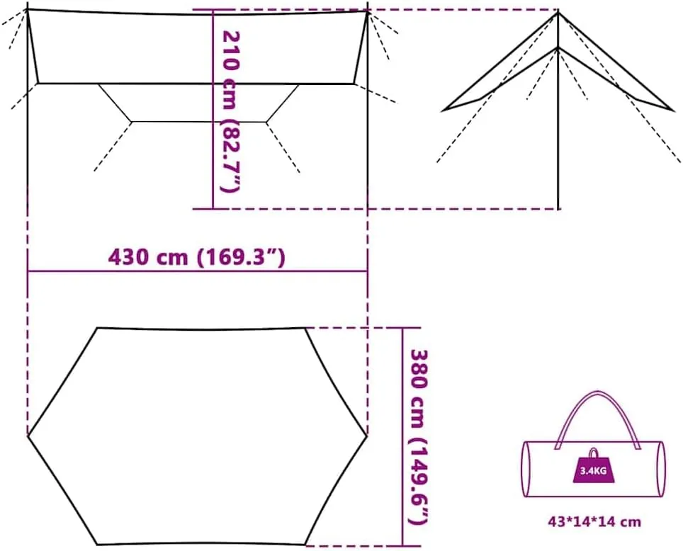vidaXL Camping Tarp Olive Green 172.4x148.0x83.5 Waterproof