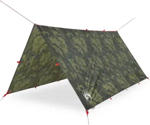 vidaXL Waterproof Camping Tarp - Camouflage Camping, Outdoor, Trekking, Wild Adventure, Portable Rain Shelter, 185T Polyester Taffeta - 144.1 x 120.5 Inches