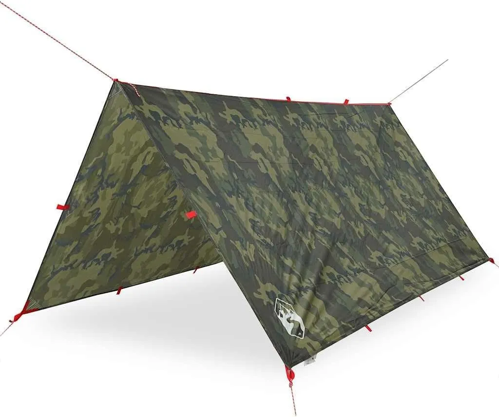 vidaXL Waterproof Camping Tarp - Camouflage Camping, Outdoor, Trekking, Wild Adventure, Portable Rain Shelter, 185T Polyester Taffeta - 144.1 x 120.5 Inches