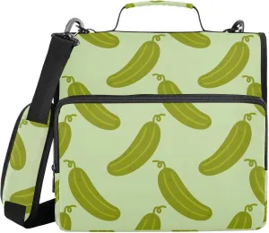 VIGTRO Cucumber Seamless Pattern 1.5 Inch 3 Ring Case Zipper Binder Organizer Bag with Shoulder Strap and Handle Multi-Pocket File Folder for Office Supplies