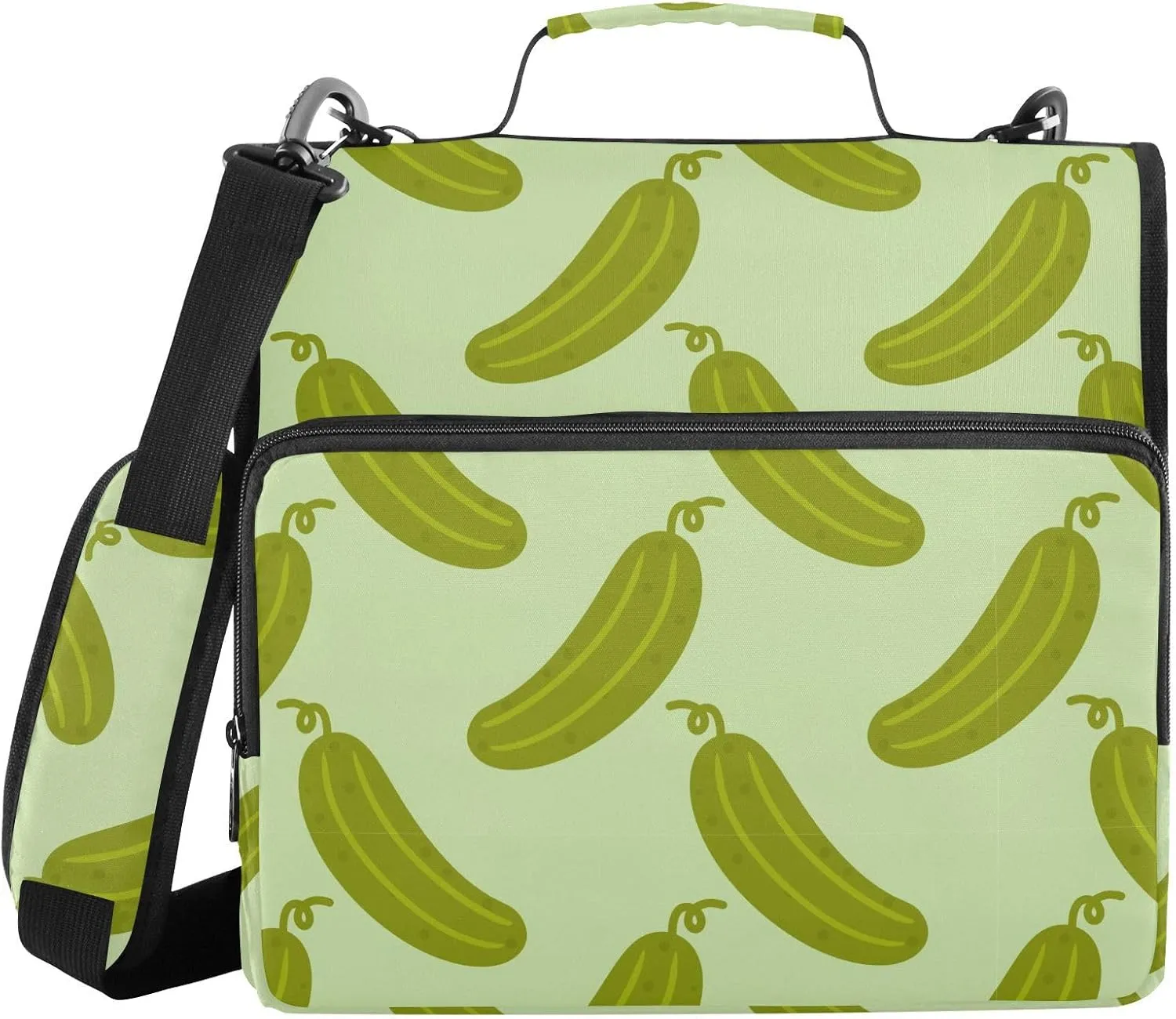 VIGTRO Cucumber Seamless Pattern 1.5 Inch 3 Ring Case Zipper Binder Organizer Bag with Shoulder Strap and Handle Multi-Pocket File Folder for Office Supplies