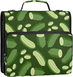 VIGTRO Green Cucumber Vegetables 1.5 Inch 3 Ring Case Zipper Binder Organizer Bag with Shoulder Strap and Handle Multi-Pocket File Folder for Office Supplies