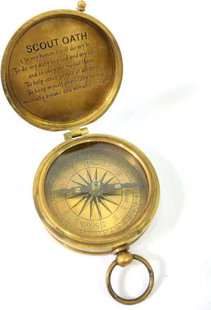 Vintage Brass Boy Scout Compass with Scout Oath Engraving, Working Antique Navigation Tool