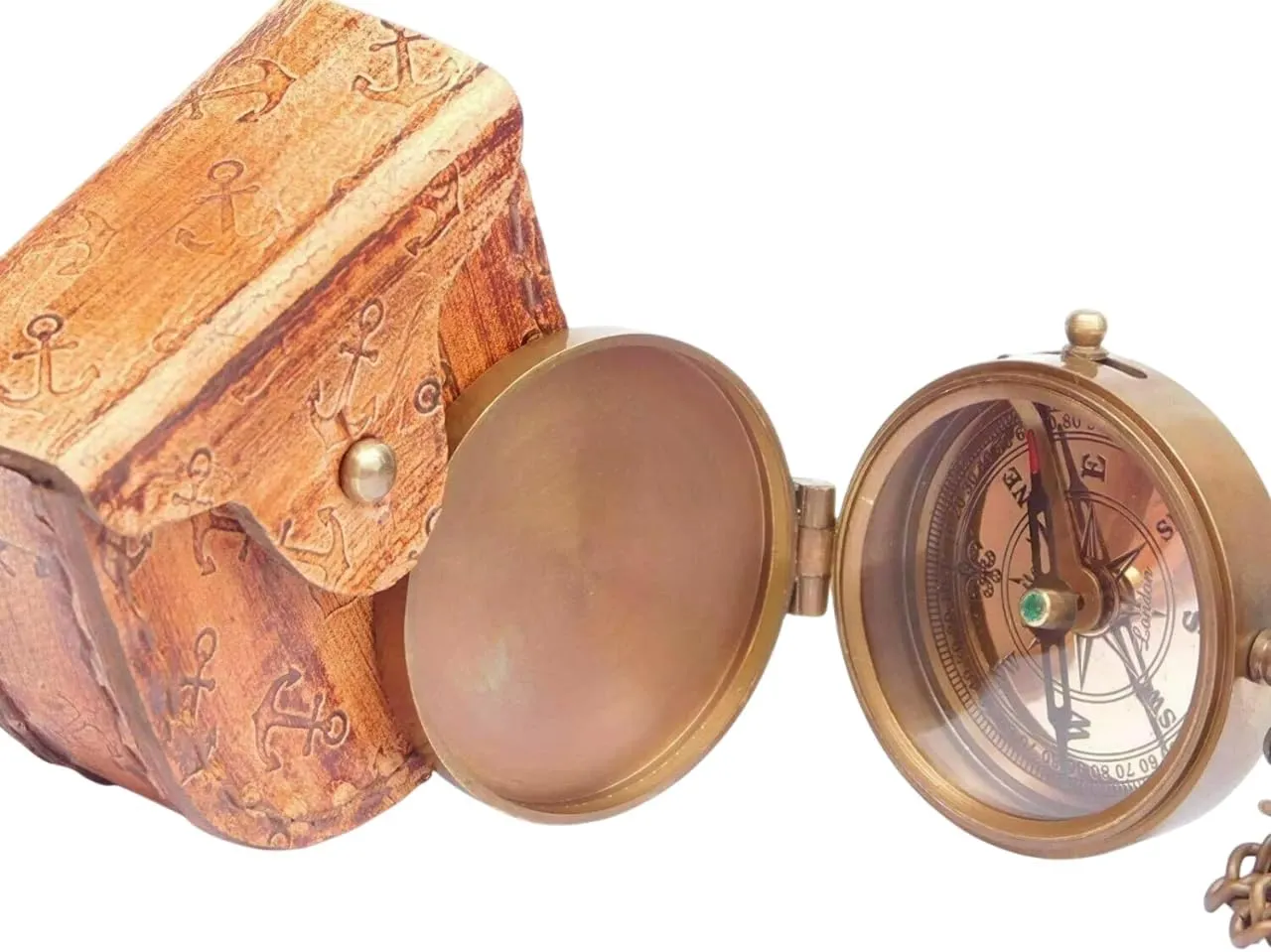 Vintage Brass Compass with Leather Case – Antique Pocket Compass for Collectors and Adventurers