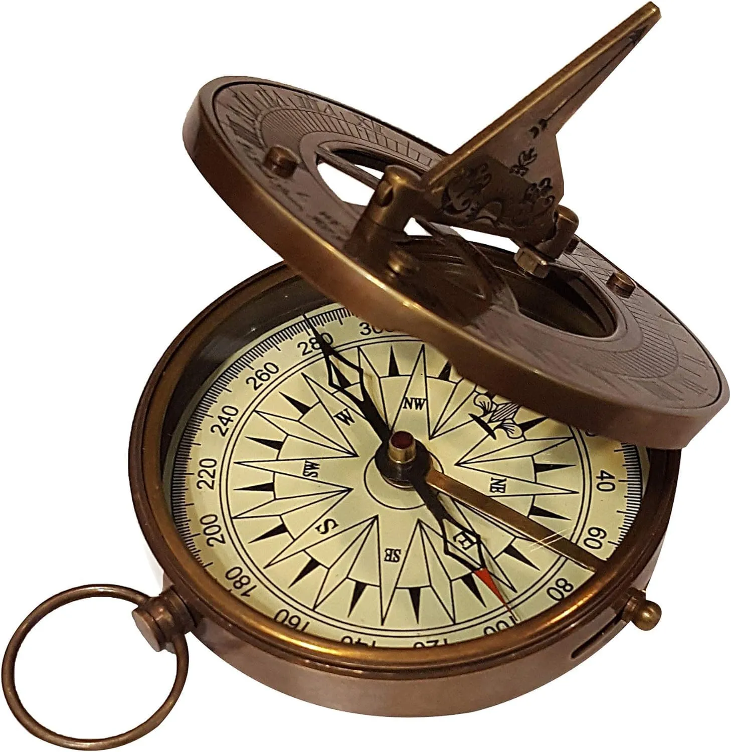 Vintage Brass Sundial Compass Push Open Lightweight Pocket Compass for Traveling Camping Hiking Navigation Tool