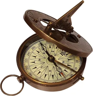 Vintage Brass Sundial Compass Push Open Lightweight Pocket Compass for Traveling Camping Hiking Navigation Tool