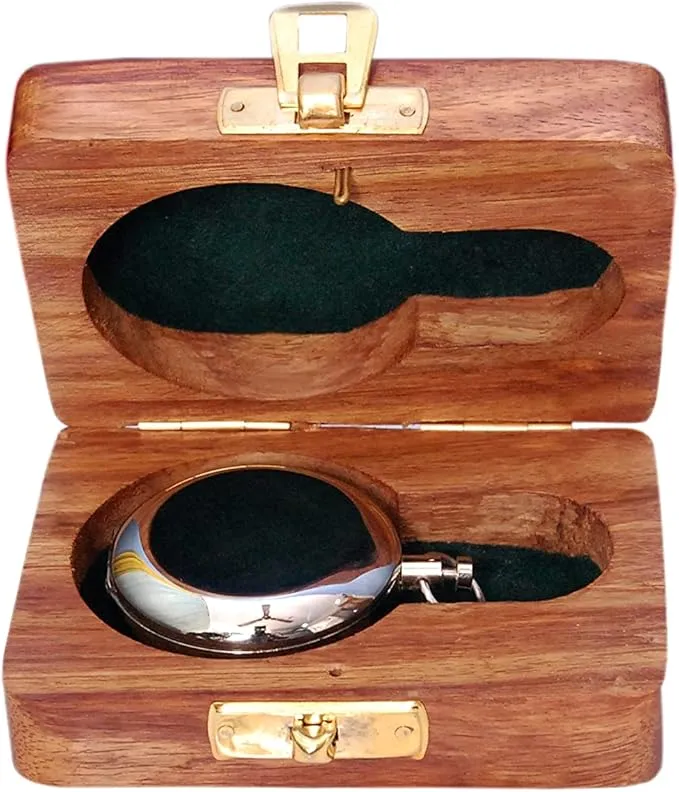 Vintage Brass Sundial Compass with Leather Case - Antique Brass & Copper Sun Clock for Camping, Hiking, Touring - Engraved Gift for Him - Nautical Ship Replica Watch - Sundial Clock in Box