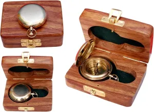 Vintage Brass Sundial Compass with Leather Case - Antique Brass & Copper Sun Clock for Camping, Hiking, Touring - Engraved Gift for Him - Nautical Ship Replica Watch - Sundial Clock in Box