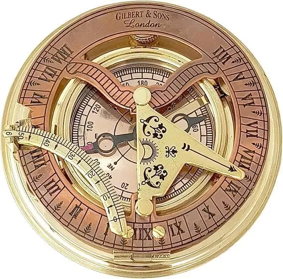 Vintage Brass Sundial Compass with Leather Case, Nautical Maritime Pocket Watch Clock, 4.1 Inch by Royal Replica