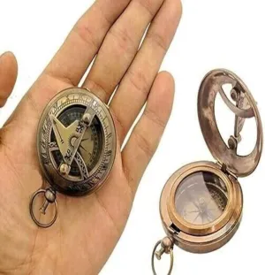 Vintage Brass Sundial Nautical Compass Pocket Style Nautical Keychain, Pendant Compass for Hiking Camping Gift for Travel
