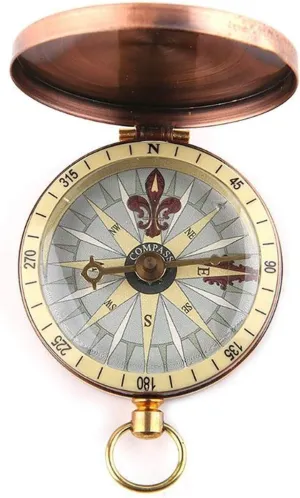 Vintage Copper Flip Cover Pocket Watch Compass for Camping, Hiking, Boating & Outdoor Navigation – Nautical Marine Survival Tool