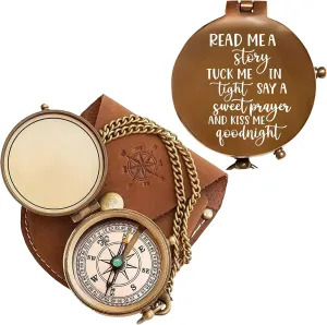 Vintage My Love Engraved Brass Compass with Leather Case – Personalized Pocket Compass for Husband, Boyfriend, Wedding & Outdoor Travel (Antique My Love-63)