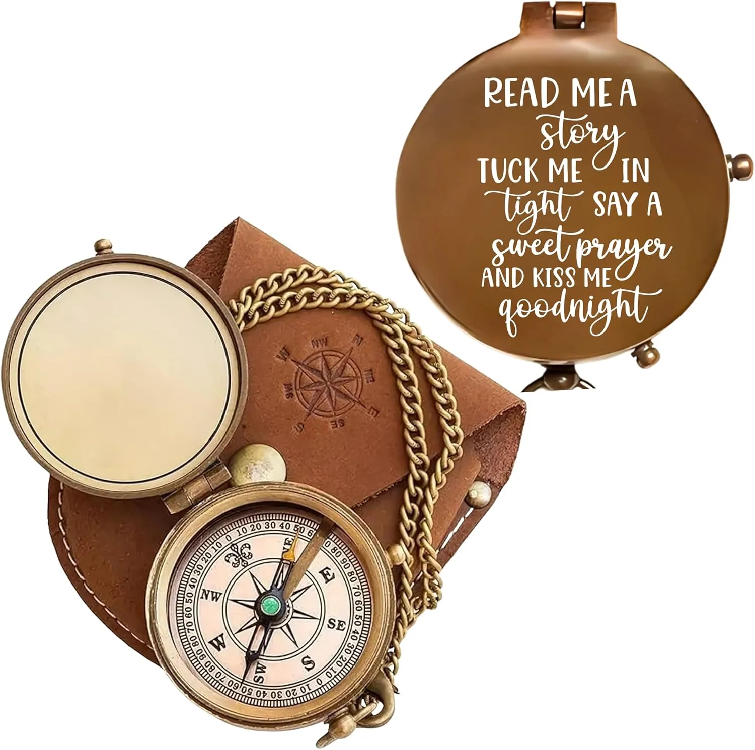 Vintage My Love Engraved Brass Compass with Leather Case – Personalized Pocket Compass for Husband, Boyfriend, Wedding & Outdoor Travel (Antique My Love-63)