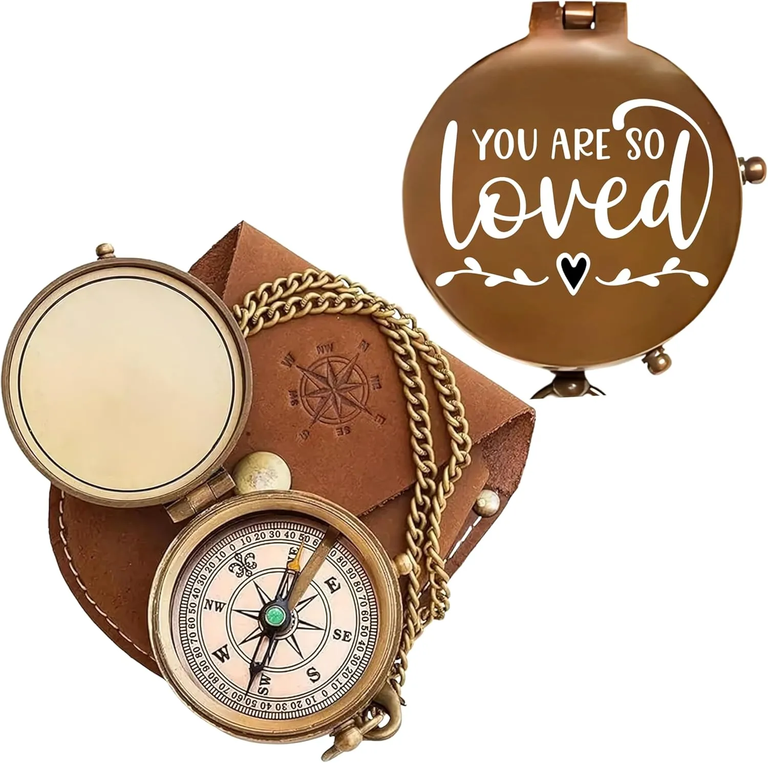 Vintage My Love Engraved Brass Compass with Leather Case – Personalized Pocket Compass for Husband, Boyfriend, Wedding & Outdoor Travel (Antique My Love-67)