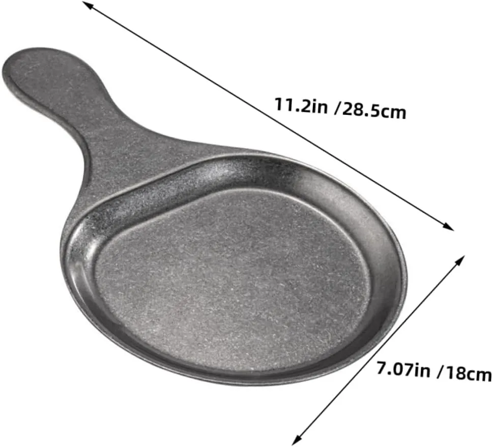 Vintage Stainless Steel Serving Plate with Handle Retro Distressed Design Bbq Pan for Camping Fajitas and Outdoor Dining and Versatile Grilling Tray