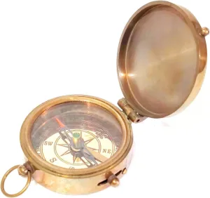 Vintage Style Brass Pocket Compass, 2 inch, Antique Brown Finish