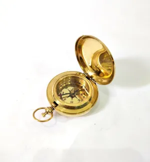 Vintage Style Brass Pocket Compass, Push Button Opening, Navigation Tool