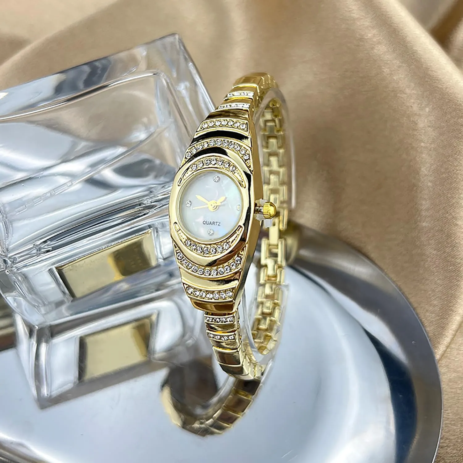 Vintage Women's Rotundity Petite Gold Watch,Luxury Waterproof Stainless Steel Watch Band Analog Quartz Watch