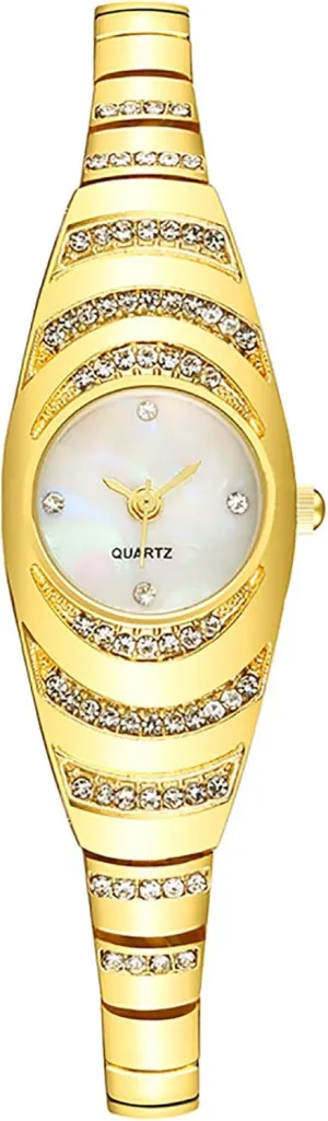 Vintage Women's Rotundity Petite Gold Watch,Luxury Waterproof Stainless Steel Watch Band Analog Quartz Watch