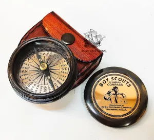 VINTORIA Brass Magnetic Compass with Leather Box | Antique Collectible, Handcrafted Directional Compass for Navigation, Home Décor