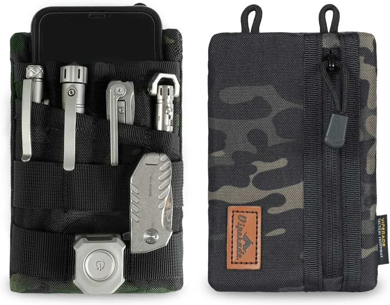 VIPERADE VE4 Tool Pouch, Nylon Pocket Organizer with 2 Pockets and 4 Small Tool Storage EDC Gears, Best Gift to Keep Organized, Hold Your Flashlight/Pocket Knife, Tactical Pen, Notebook