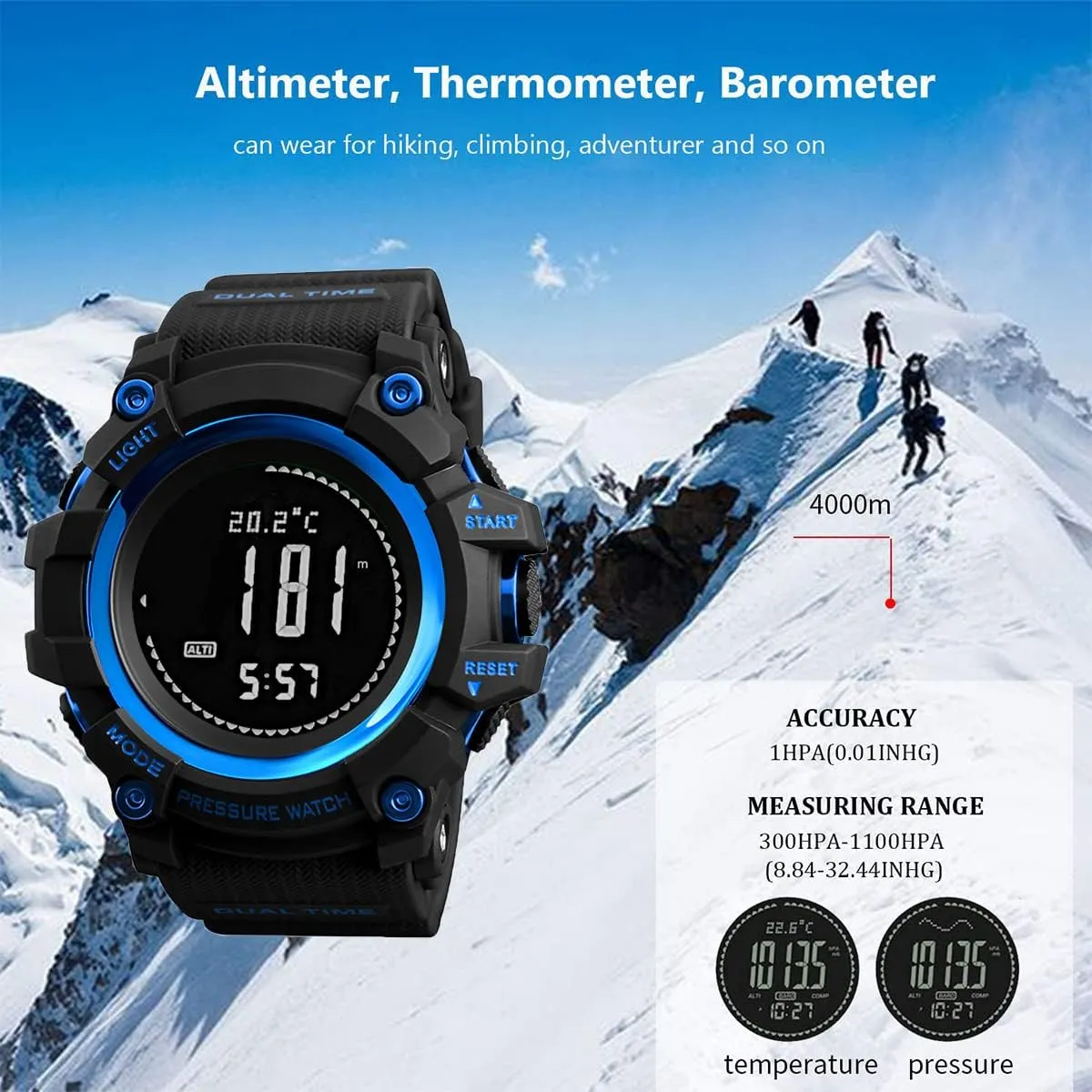 Watch Compass, Altimeter Barometer Thermometer Temperature, Pedometer, Military Army Waterproof Outdoors Sport Digital Watch for Men