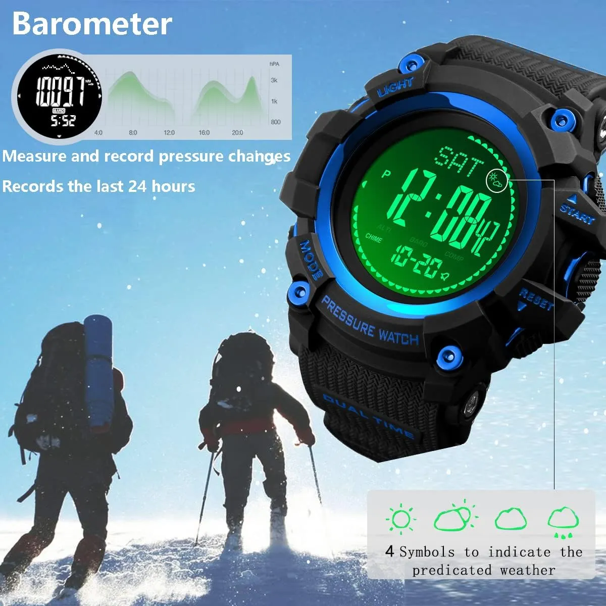 Watch Compass, Altimeter Barometer Thermometer Temperature, Pedometer, Military Army Waterproof Outdoors Sport Digital Watch for Men