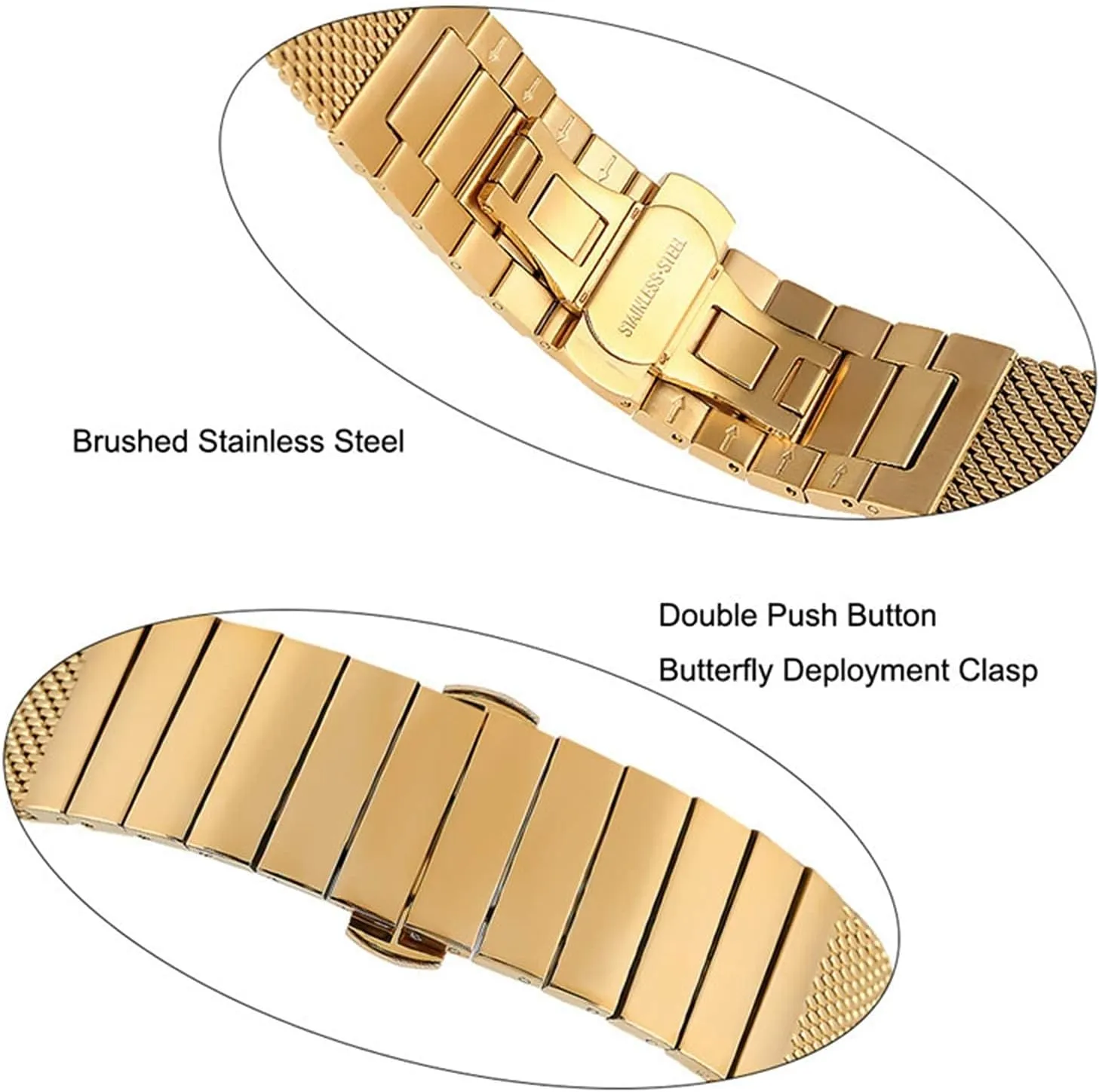 Watch Strap, 18mm 20mm 22mm 24mm Stainless Steel Steel Band mesh Watch Band Replacement Strap Butterfly Buckle Watch Band (20mm Gold)