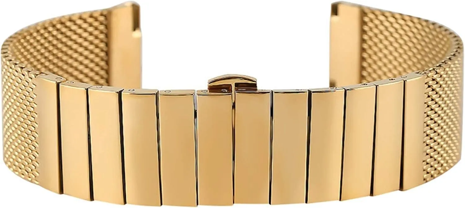 Watch Strap, 18mm 20mm 22mm 24mm Stainless Steel Steel Band mesh Watch Band Replacement Strap Butterfly Buckle Watch Band (20mm Gold)