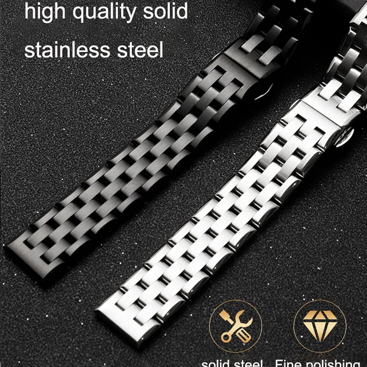 Watch Strap 18MM 20MM 22MM Wide Stainless Steel Strap Flat Interface Butterfly Buckle Strap Watch Accessories